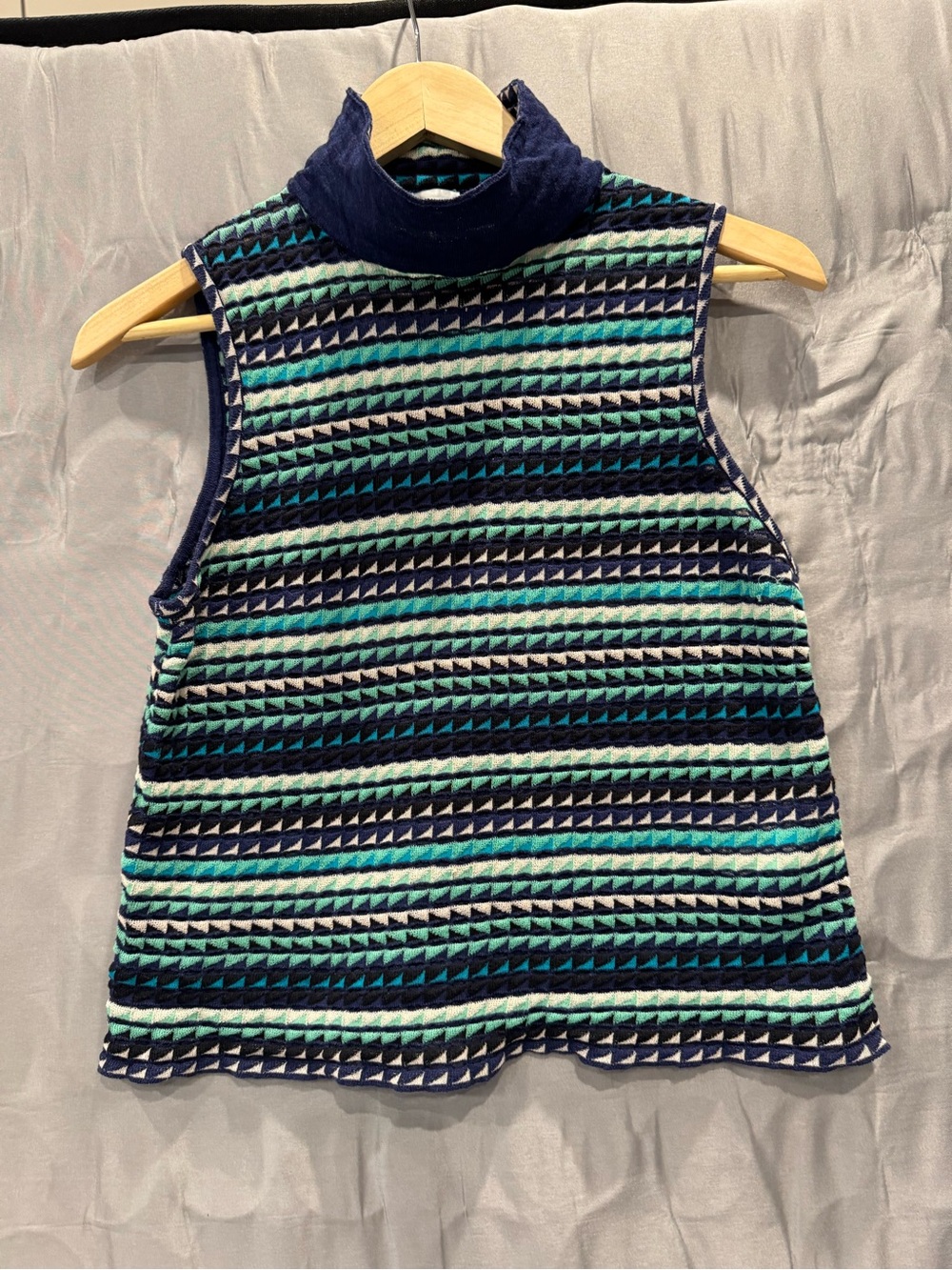 Missoni Navy, Teal & White Sleeveless Knit Turtleneck